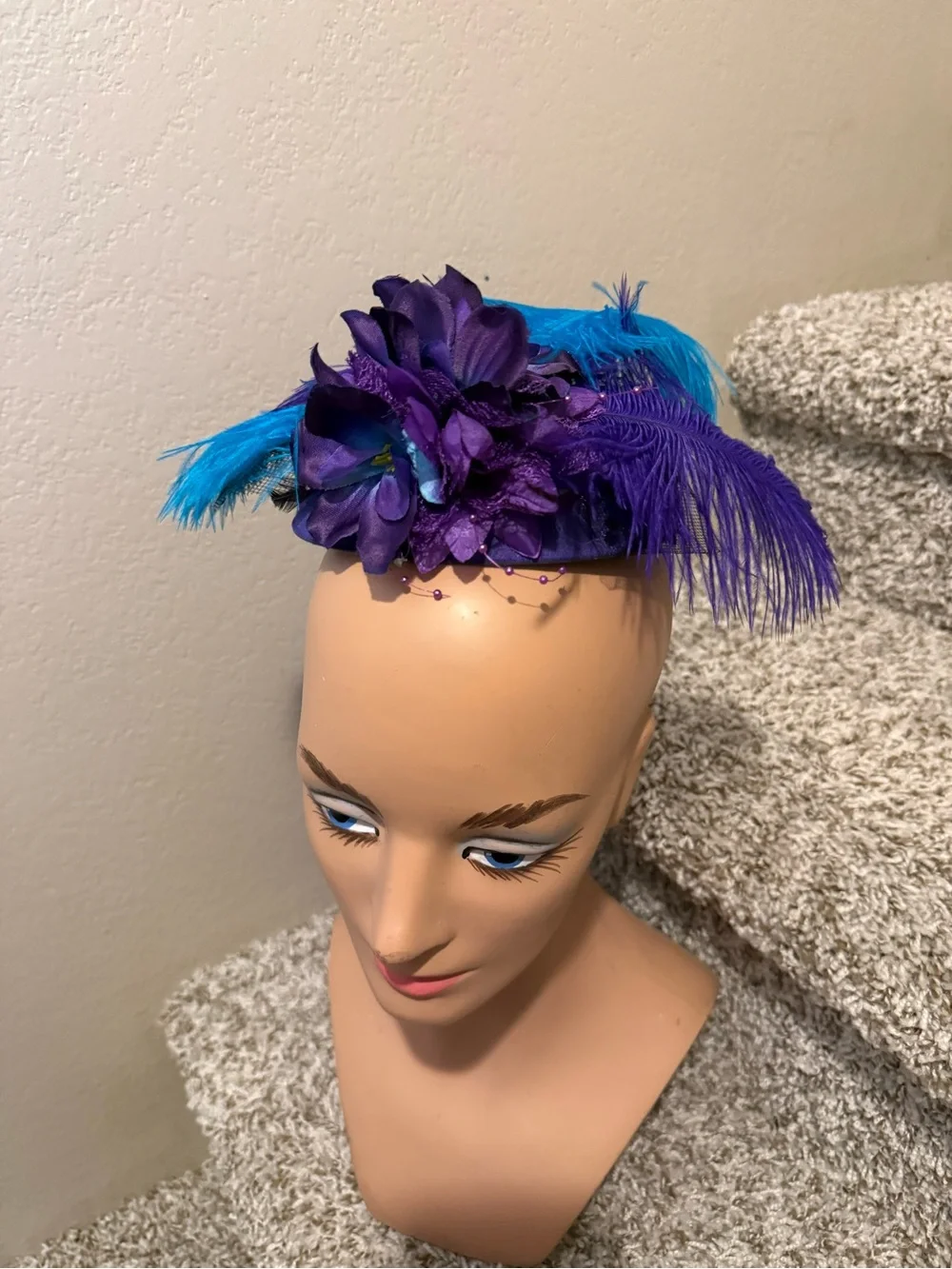 Purple & Teal Floral Feather Fascinator Hat